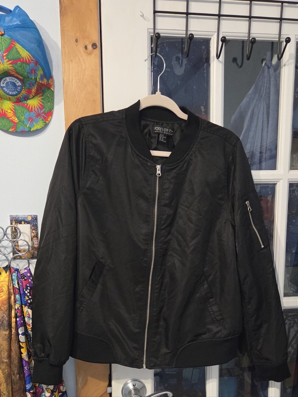 Forever 21 Black Satin Bomber Jacket